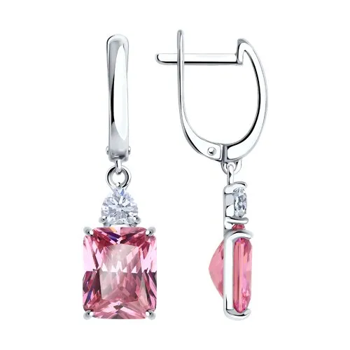 Cercei Suspendați din argint cu Cubic Zirconia Incolor, Cubic Zirconia Roz