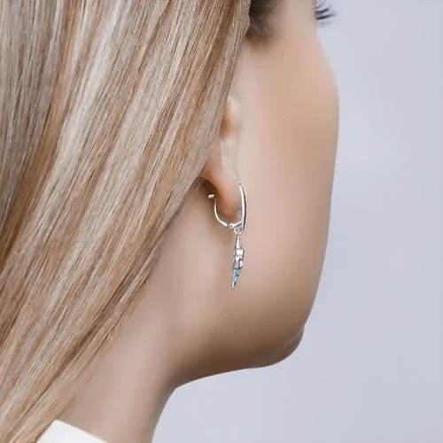 Cercei Suspendați din argint cu Cubic Zirconia Albastru, Corindon (rubin) și Emailare