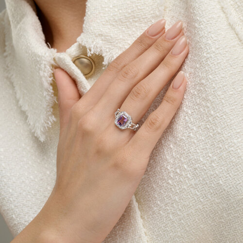 Inel din argint  cu pietre Cubic Zirconia Incolor, Ametist