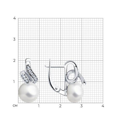 Cercei din argint  cu pietre Cubic Zirconia Incolor, Perla Albă