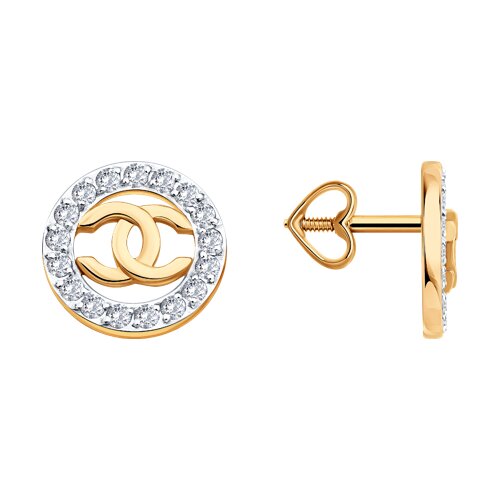 Cercei Pusete din aur roșu cu pietre Cubic Zirconia Incolor