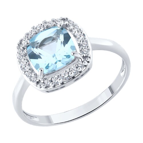 Inel din argint  cu pietre Cubic Zirconia Incolor, Topaz albastru