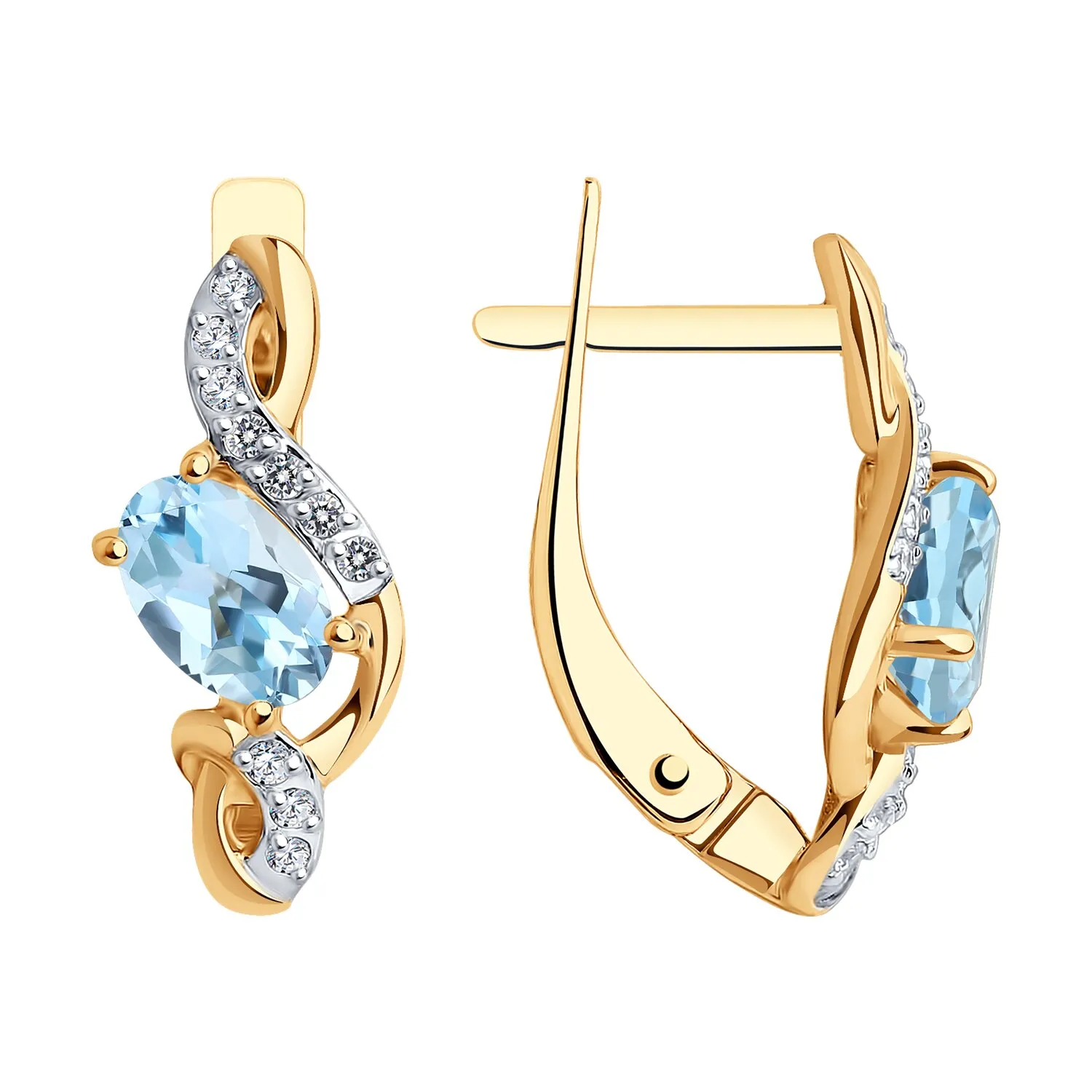 Cercei din aur roșu cu Cubic Zirconia Incolor, Topaz albastru