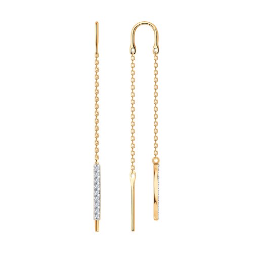 Серьги Продёвки из красного золота с камнями Фианит