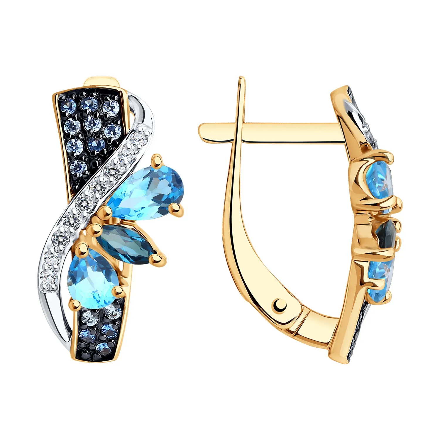 Cercei din aur roșu cu Cubic Zirconia Incolor, Cubic Zirconia Albastru și Topaz London
