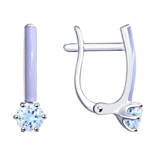 Cercei din argint cu Cubic Zirconia Albastru, Emailare