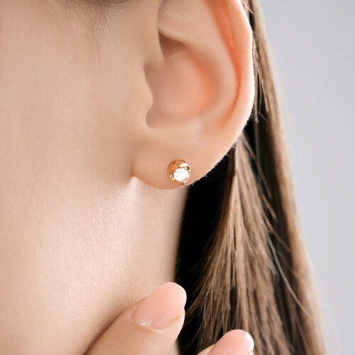 Cercei Pusete din aur roșu cu pietre Cubic Zirconia Incolor