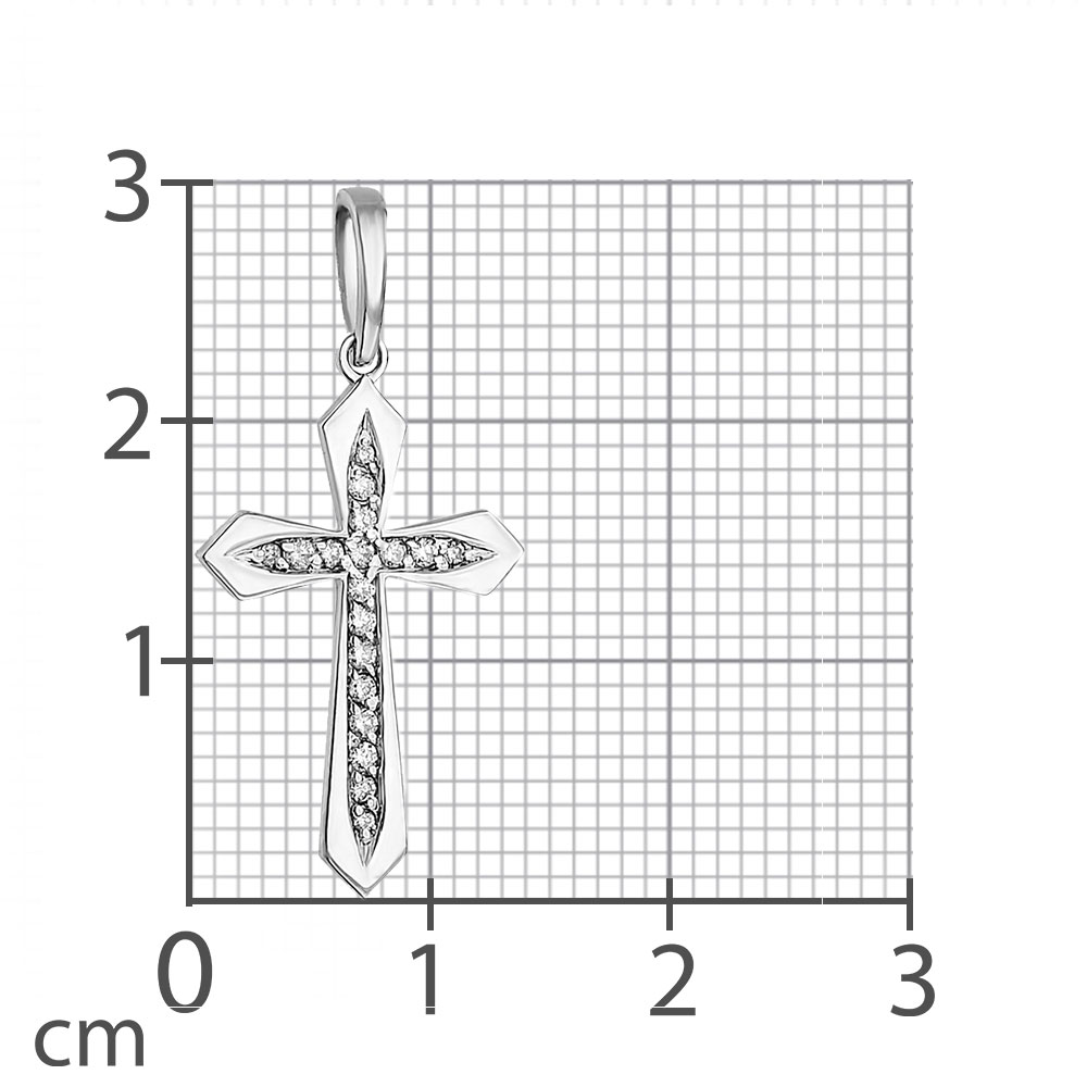 Крестик из белого золота с камнями Бриллиант