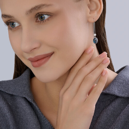 Серьги Продёвки из белого золота с камнями Фианит, Топаз London