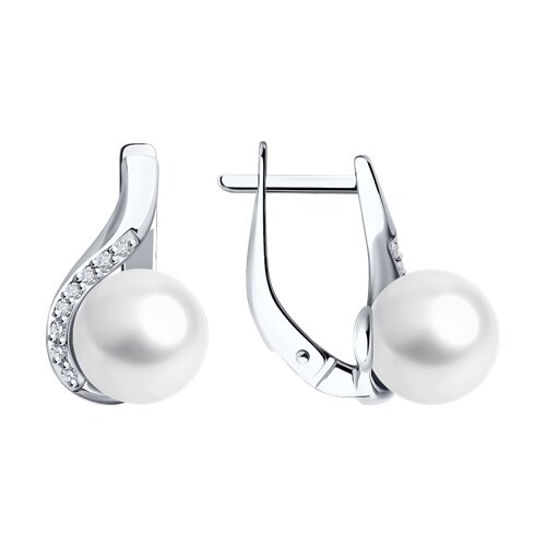 Cercei din aur alb cu pietre Diamant, Perla Albă