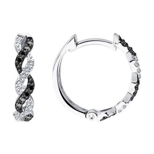 Cercei Creole din aur alb cu pietre Diamant, Diamant negru