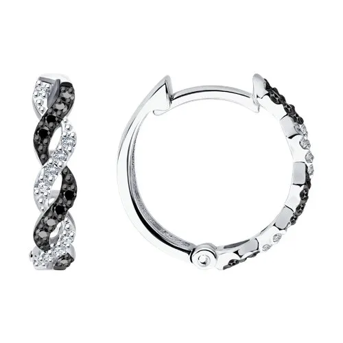 Cercei Creole din aur alb cu Diamant, Diamant negru
