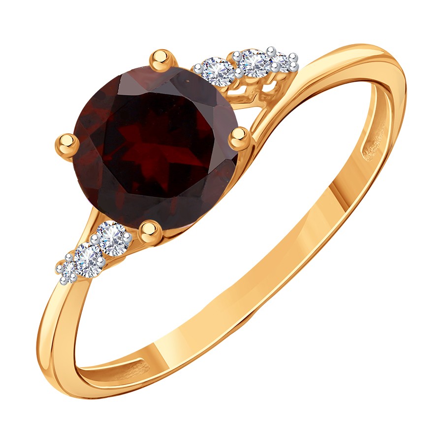 Inel din aur roșu cu pietre Cubic Zirconia Incolor, Granat