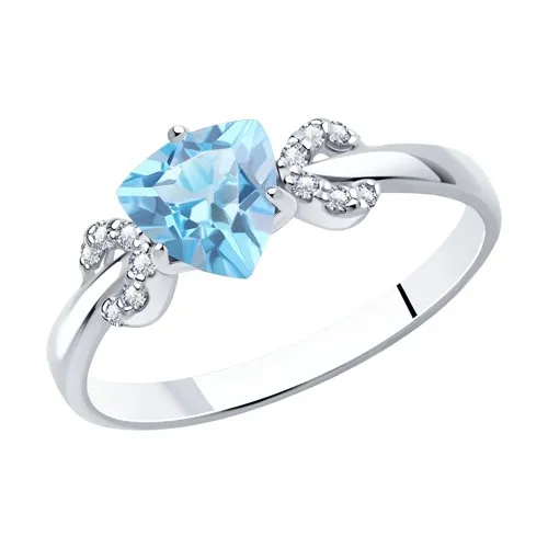 Inel din argint cu Cubic Zirconia Incolor, Topaz albastru
