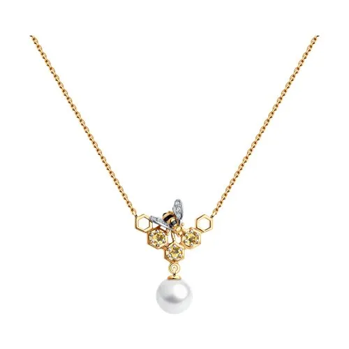 Colier din aur roșu cu Cubic Zirconia Incolor, Perla Albă și Citrin
