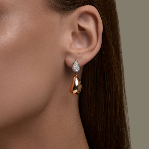 Cercei Pusete din aur alb și roșu cu pietre Diamant