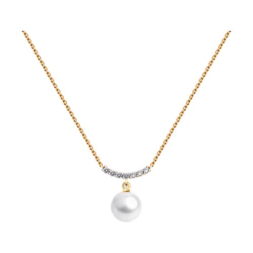 Colier din aur roșu cu pietre Cubic Zirconia Incolor, Perla Albă