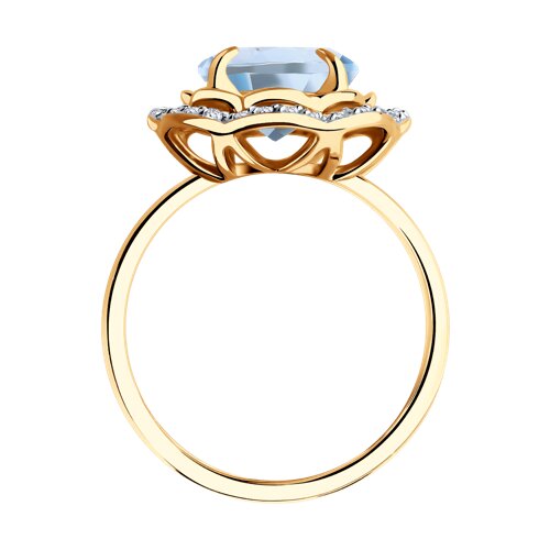 Inel din aur roșu cu pietre Cubic Zirconia Incolor, Topaz albastru