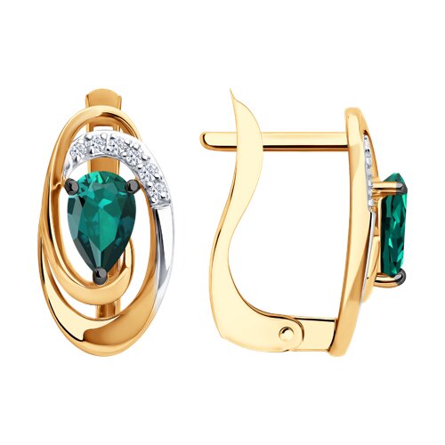 Серьги из красного золота с камнями Бриллиант, Изумруд гидротермальный