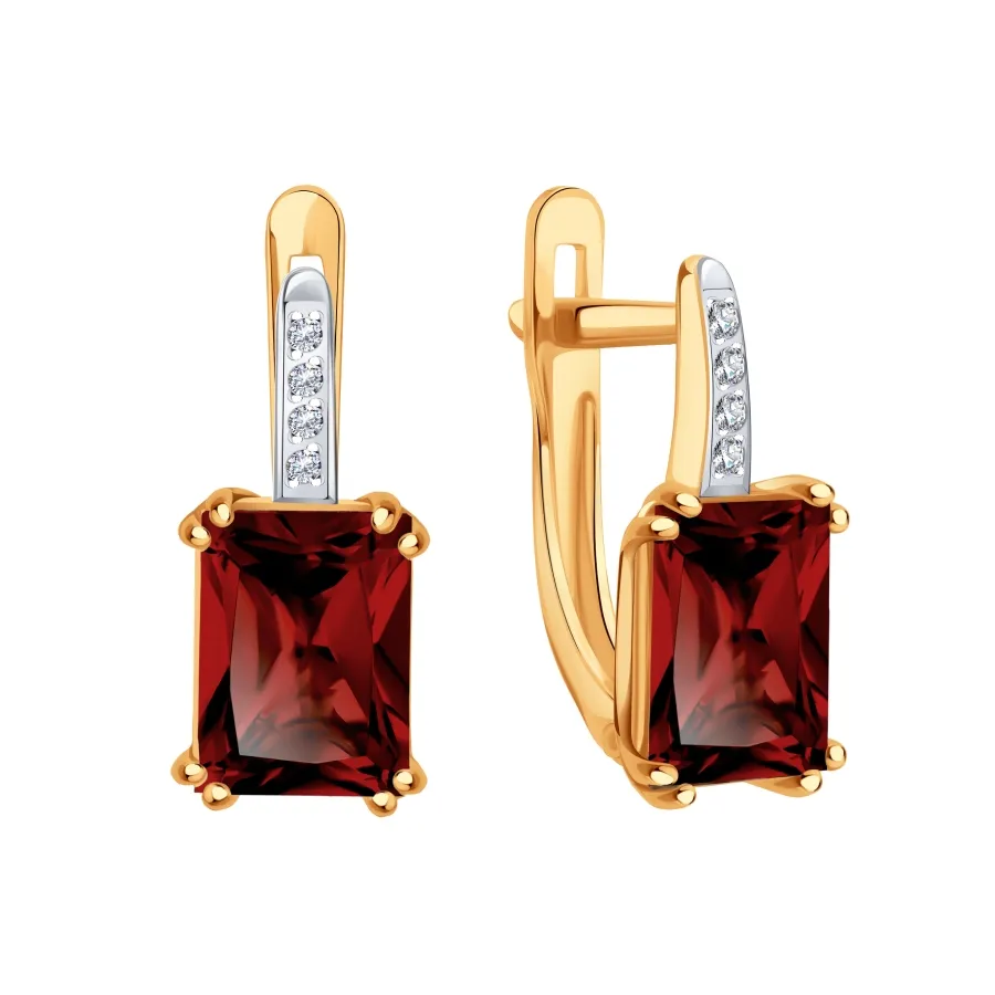 Cercei din aur roșu cu Cubic Zirconia Incolor, Granat
