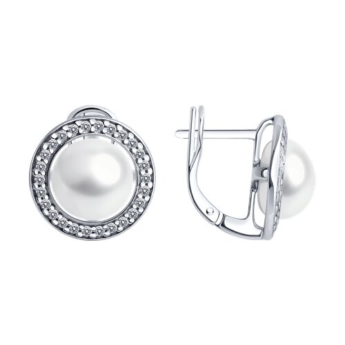 Cercei din argint  cu pietre Cubic Zirconia Incolor, Perla Albă