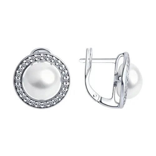 Cercei din argint cu Cubic Zirconia Incolor, Perla Albă