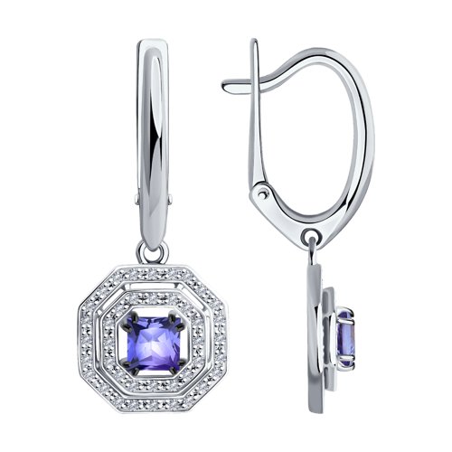Cercei Suspendați din aur alb cu pietre Diamant, Tanzanit