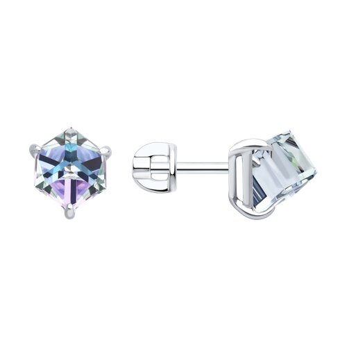 Серьги Пусеты из серебра с камнями  Swarovski Zirconia розовый