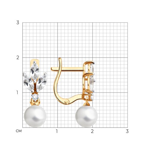 Cercei Suspendați din aur roșu cu pietre Cristal de munte, Perla Albă