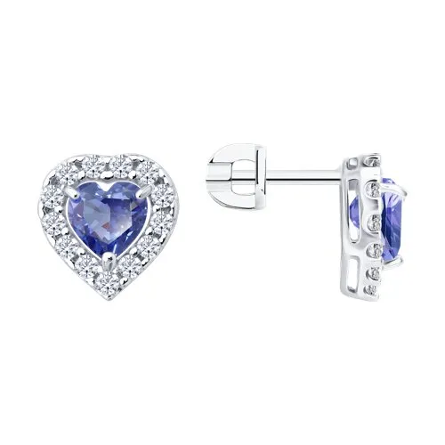 Cercei Pusete din argint cu Cubic Zirconia Incolor, Cubic Zirconia Liliachiu