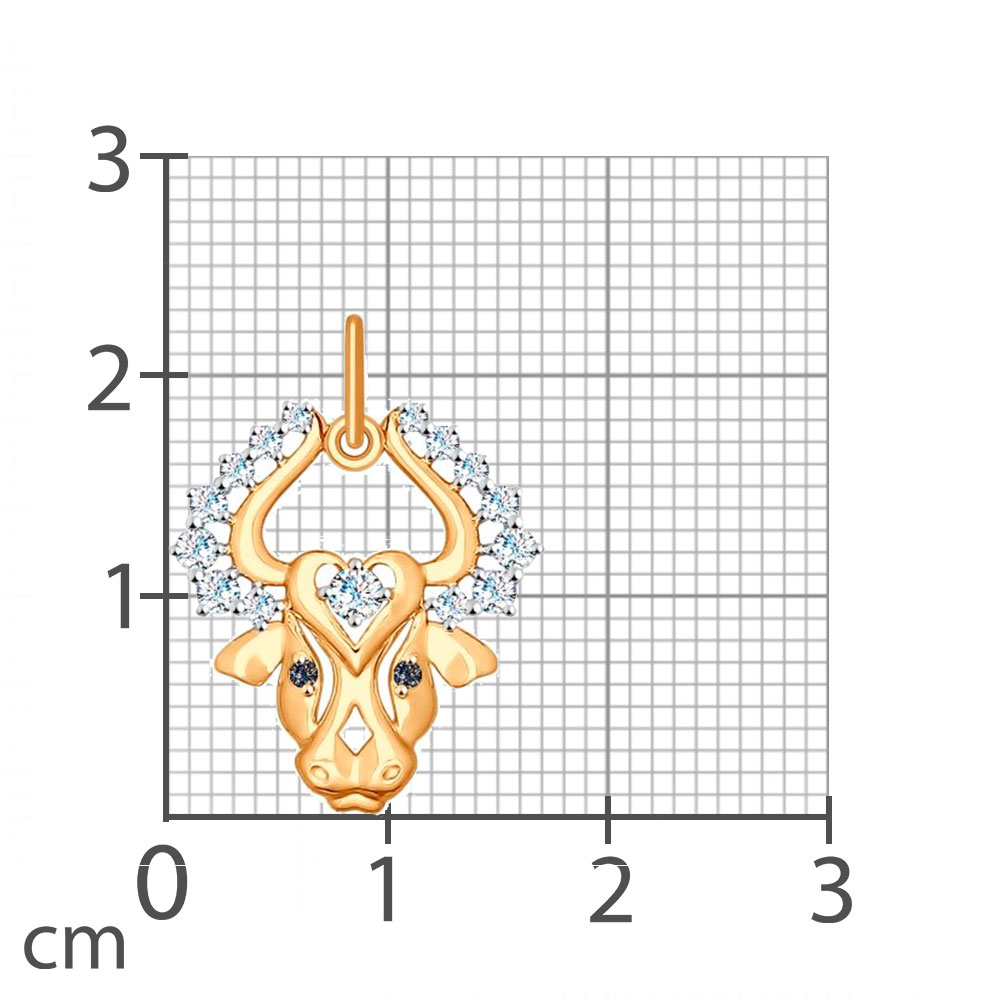 Pandantiv din aur roșu cu pietre Cubic Zirconia Incolor, Cubic Zirconia Negru