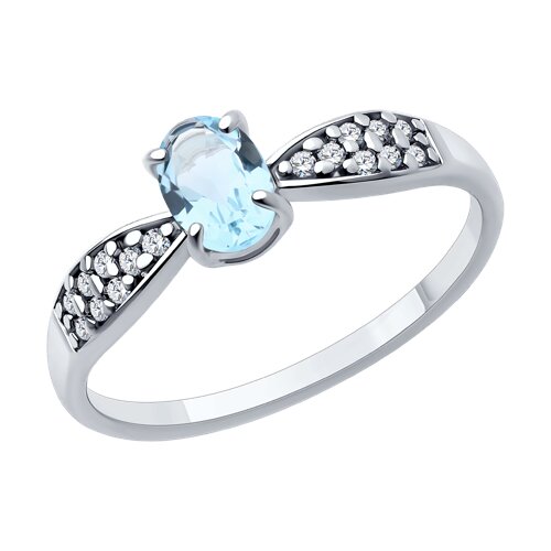 Кольцо из серебра с камнями Фианит, Топаз голубой