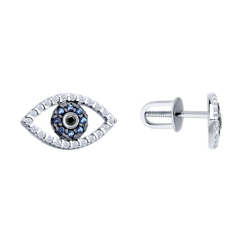 Cercei Pusete din argint  cu pietre Cubic Zirconia Incolor, Cubic Zirconia Albastru Safir și Cubic Zirconia Negru
