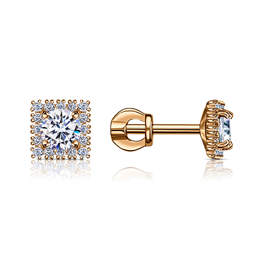 Cercei Pusete din aur roșu cu pietre Cubic Zirconia Incolor