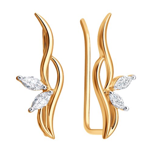 Серьги из красного золота с камнями Фианит