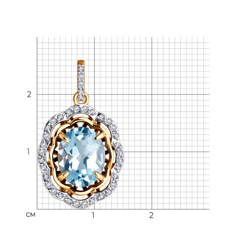Pandantiv din aur roșu cu pietre Cubic Zirconia Incolor, Topaz albastru