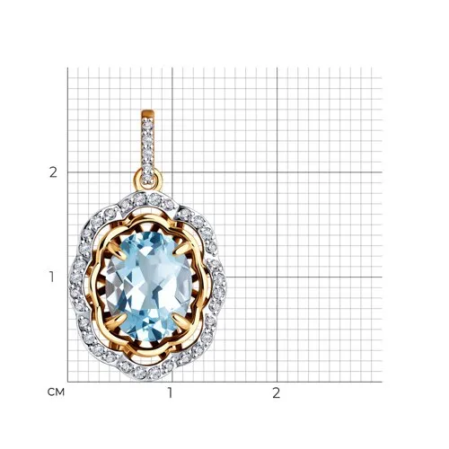Pandantiv din aur roșu cu Cubic Zirconia Incolor, Topaz albastru