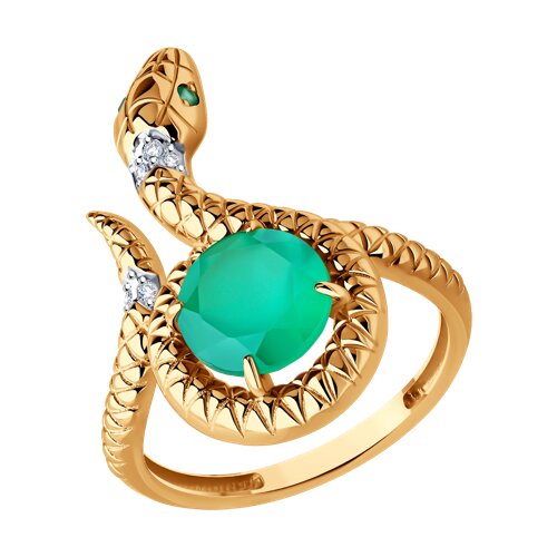 Inel din aur roșu cu pietre Cubic Zirconia Incolor, Agat verde