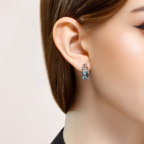 Cercei din argint  cu pietre Cubic Zirconia Incolor, Topaz albastru