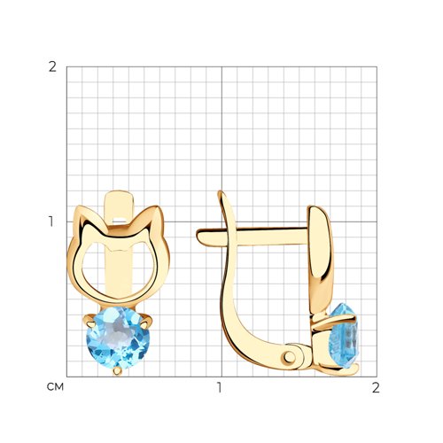 Cercei p-u copii din aur roșu cu pietre Topaz Swiss