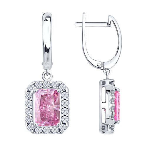 Cercei Suspendați din argint  cu pietre Cubic Zirconia Incolor, Cubic Zirconia Roz