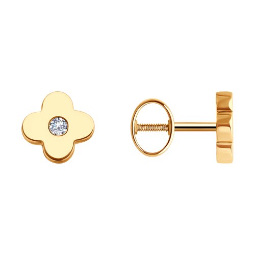 Cercei Pusete din aur roșu cu pietre Cubic Zirconia Incolor
