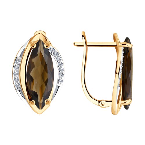 Cercei din aur roșu cu pietre Cubic Zirconia Incolor, Cuarț fumuriu