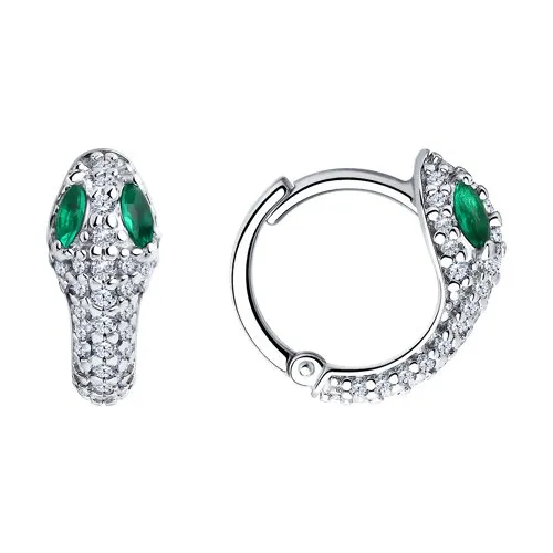 Cercei Creole din argint cu Cubic Zirconia Incolor, Cubic Zirconia Verde