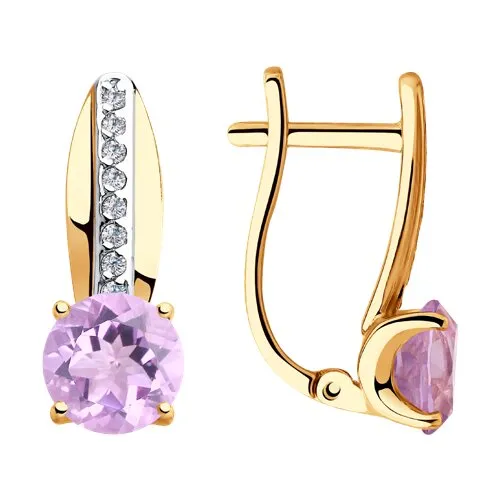 Cercei din aur roșu cu Cubic Zirconia Incolor, Ametist