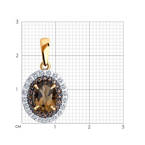 Pandantiv din aur roșu cu pietre Cubic Zirconia Incolor, Cubic Zirconia Maro și Cuarț fumuriu