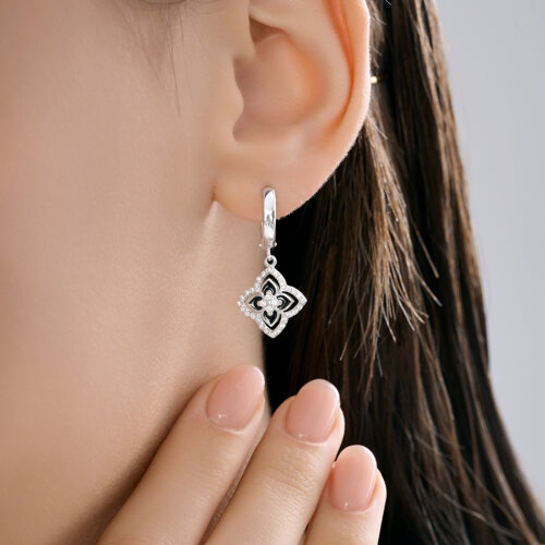 Cercei Creole din argint  cu pietre Cubic Zirconia Incolor, Emailare