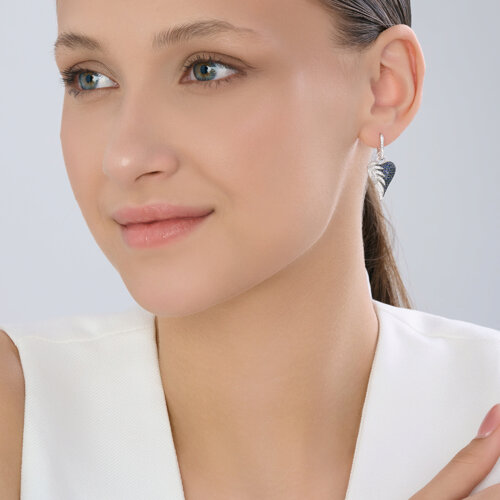 Серьги Длинные из белого золота с камнями Бриллиант, Сапфир