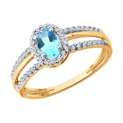 Кольцо из красного золота с камнями Фианит, Топаз Swiss