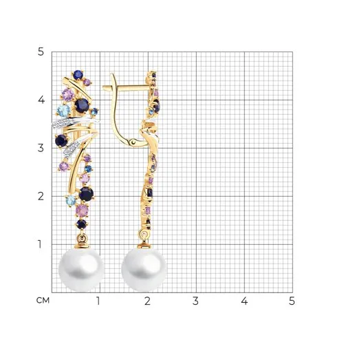 Cercei Suspendați din aur roșu cu Cubic Zirconia Incolor, Ametist și Perla Albă